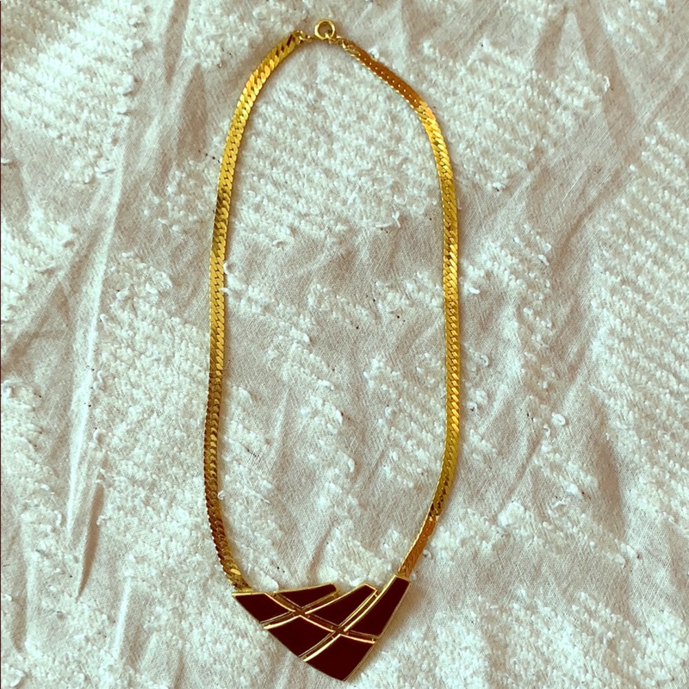 Vintage Trifari gold and black geometric necklace
